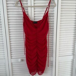 💋 Red Mini Dress Scrunch Material